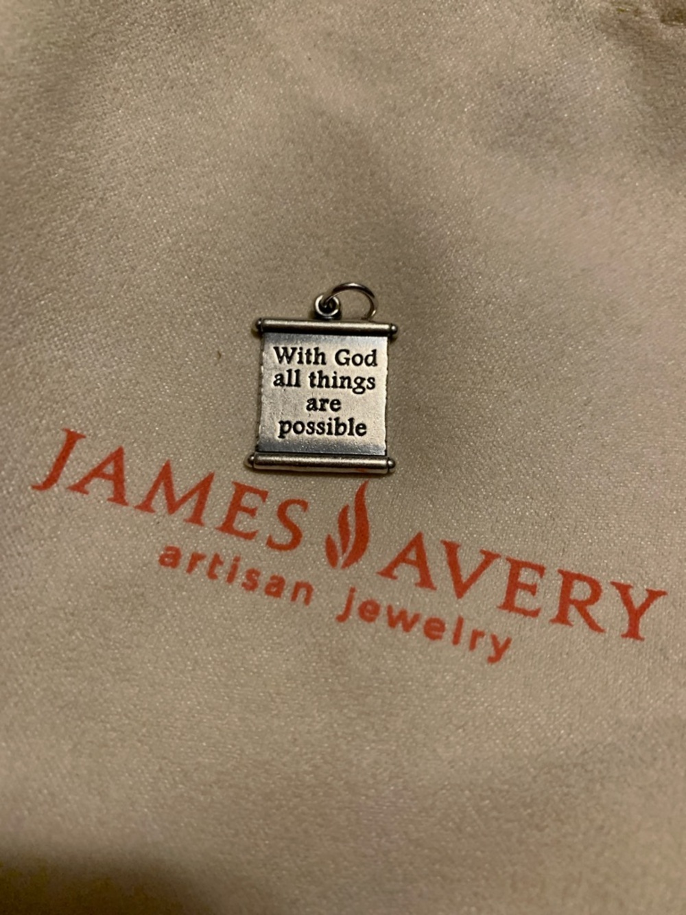 James Avery Silver Scroll Charm with Inspirational Engraving